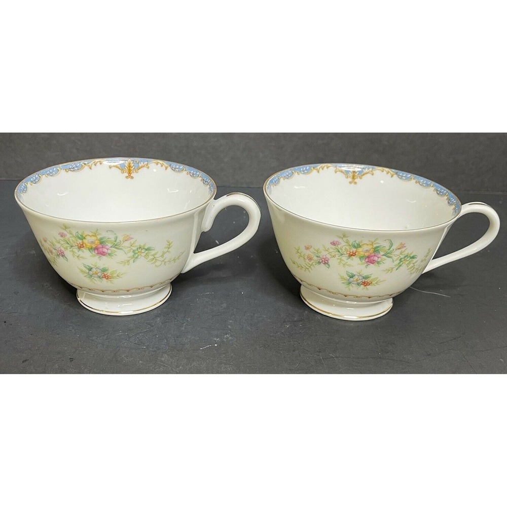 Vintage Cherry China Occupied Japan Tea Cups Blue Floral Design Set of 2